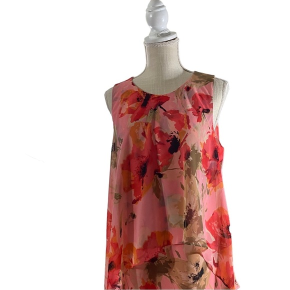 Ralph Lauren Women Coral Floral Sleeveless Lined 1/4 Zip Midi Shift Dress Sz 14 - Picture 3 of 15
